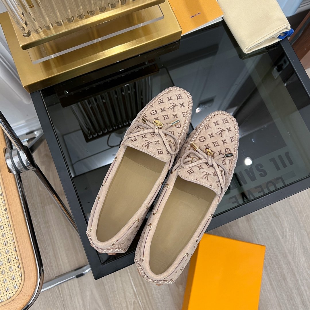 LOUIS VUITTON LV GLORIA FLAT LOAFER LOGO STAMPING BEIGE