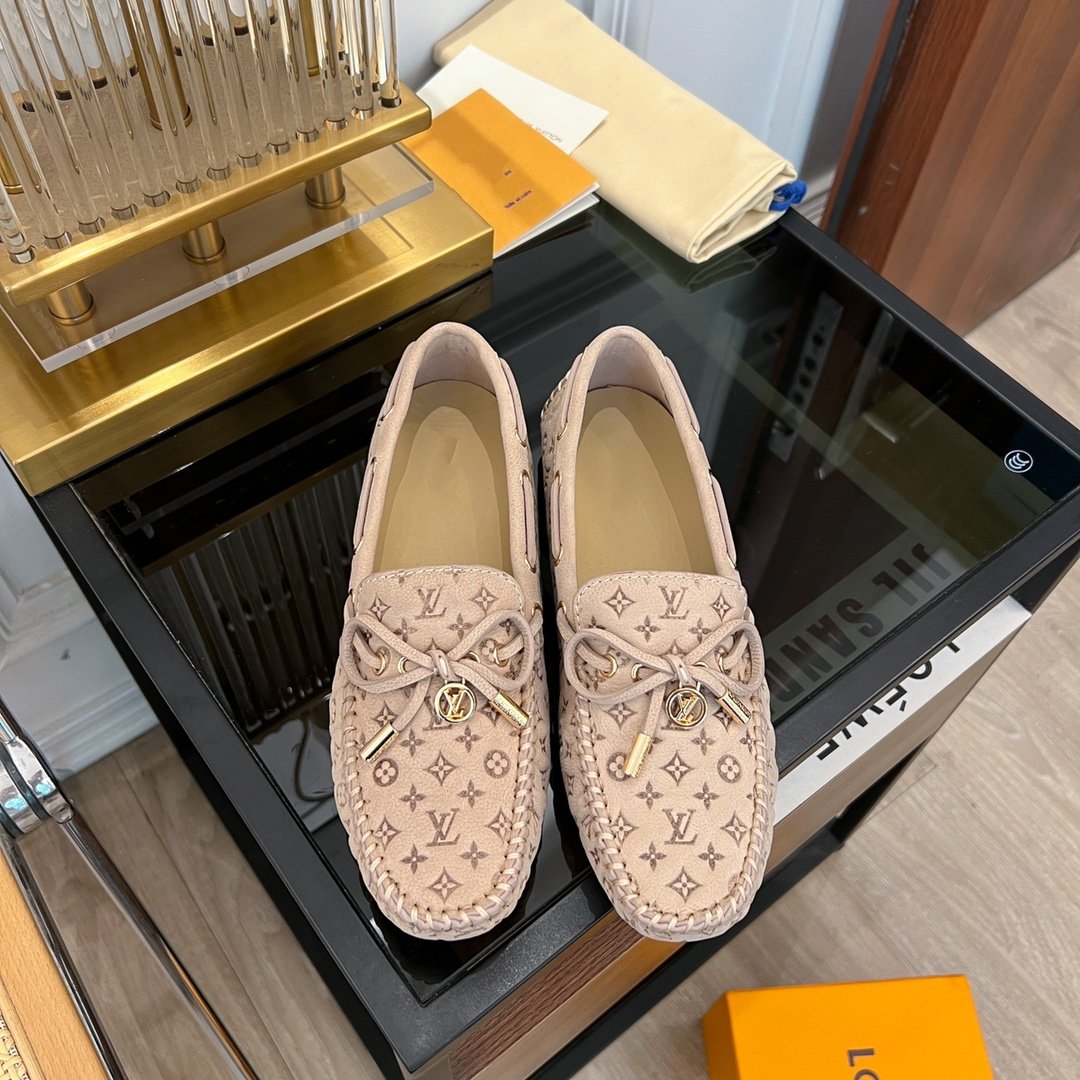 LOUIS VUITTON LV GLORIA FLAT LOAFER LOGO STAMPING BEIGE