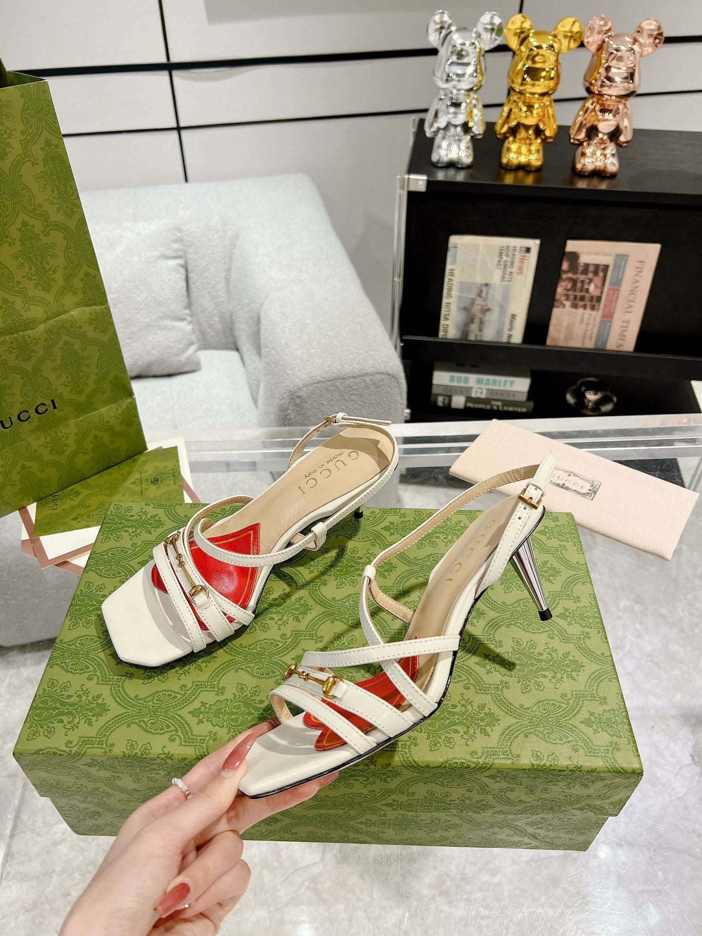 GUCCI HIGH HEEL 65MM IN WHITE CALFSKIN WITH RED HEART