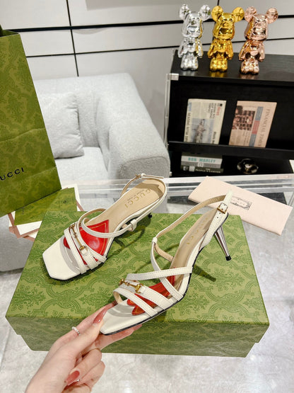 GUCCI HIGH HEEL 65MM IN WHITE CALFSKIN WITH RED HEART