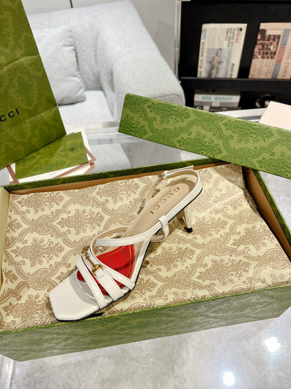 GUCCI HIGH HEEL 65MM IN WHITE CALFSKIN WITH RED HEART
