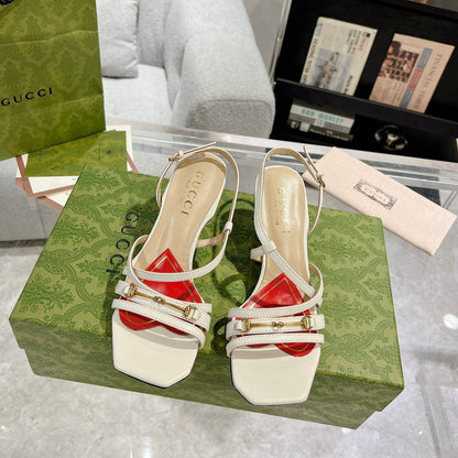 GUCCI CLASSIC STRAPPY HEEL SANDAL WHITE CALFSKIN