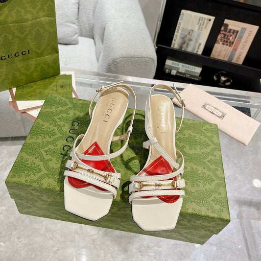 GUCCI CLASSIC STRAPPY HEEL SANDAL WHITE CALFSKIN
