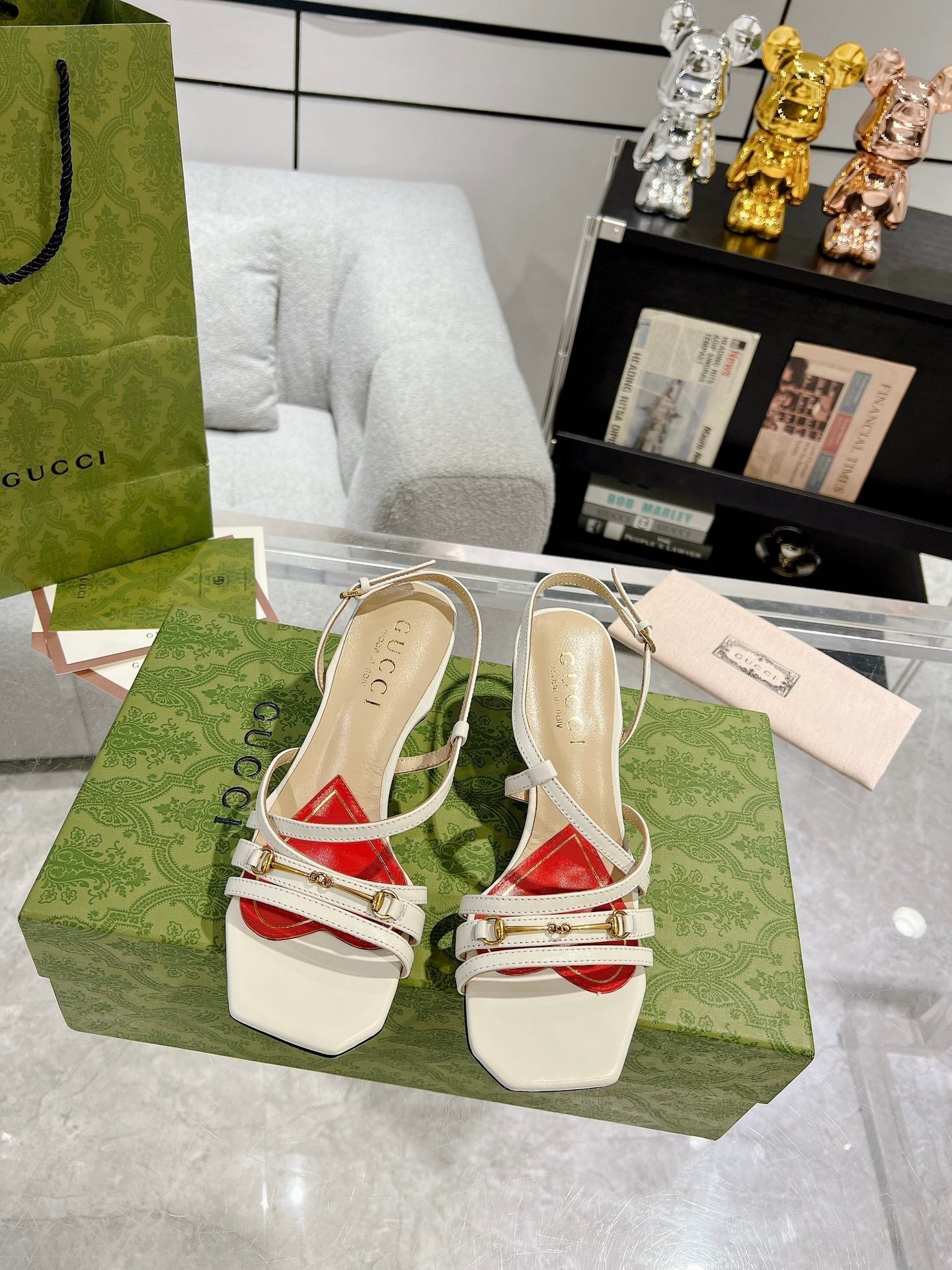GUCCI HIGH HEEL 65MM IN WHITE CALFSKIN WITH RED HEART