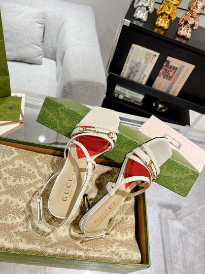 GUCCI CLASSIC STRAPPY HEEL SANDAL WHITE CALFSKIN