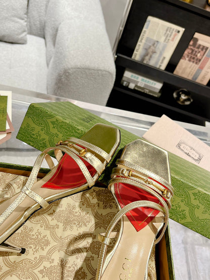 GUCCI HIGH HEEL 65MM IN LIGHT GOLD CALFSKIN WITH RED HEART