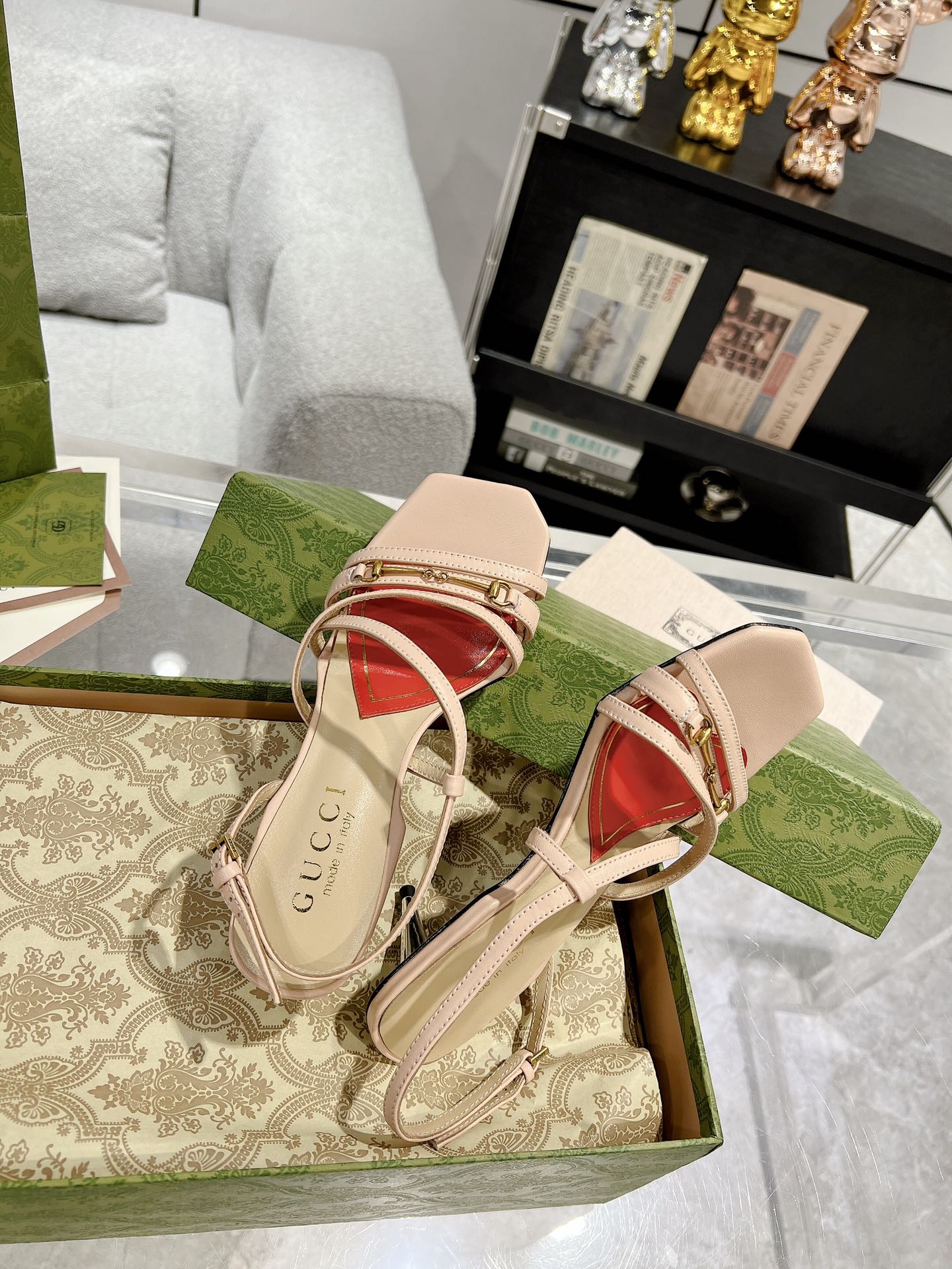 GUCCI HIGH HEEL 65MM IN TAN BEIGE CALFSKIN WITH RED HEART