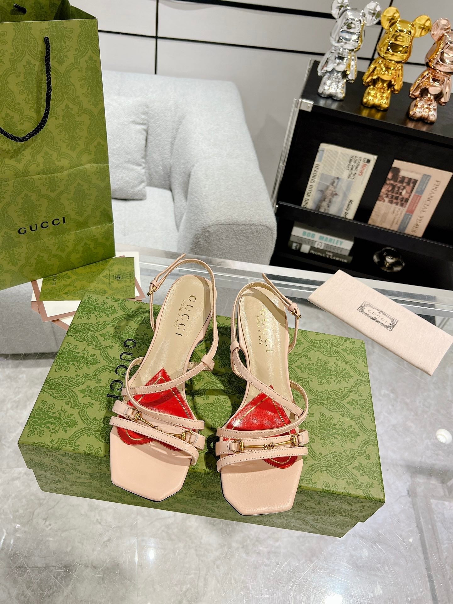 GUCCI HIGH HEEL 65MM IN TAN BEIGE CALFSKIN WITH RED HEART