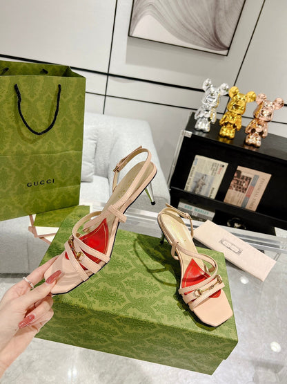 GUCCI CLASSIC STRAPPY HEEL SANDAL PASTEL PINK CALFSKIN