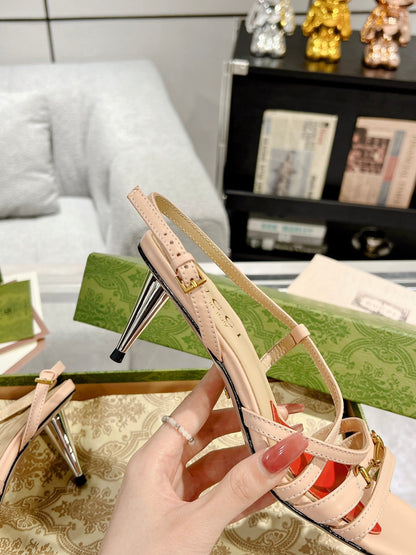 GUCCI HIGH HEEL 65MM IN TAN BEIGE CALFSKIN WITH RED HEART