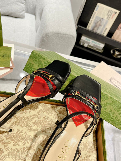 GUCCI HIGH HEEL 65MM IN BLACK CALFSKIN WITH RED HEART
