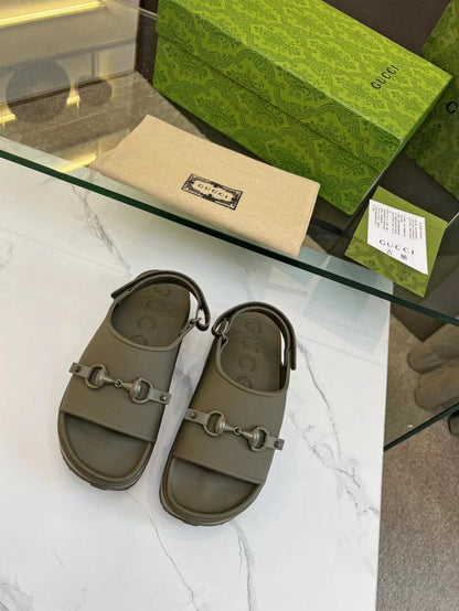 GUCCI HORSEBIT FLATFORM SANDAL 5 CM IN ARMY GREEN IMPORTED TPU