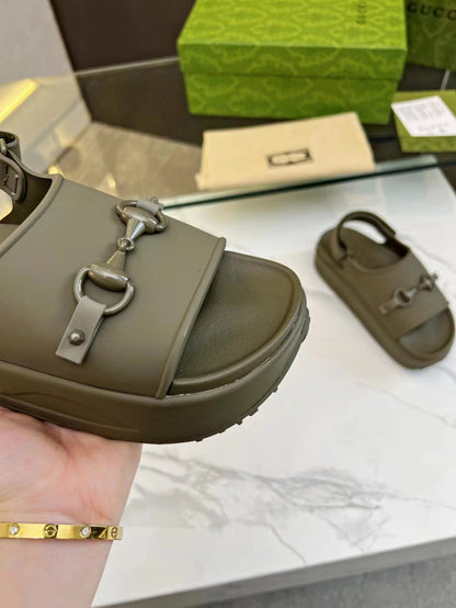 GUCCI HORSEBIT FLATFORM SANDAL 5 CM IN ARMY GREEN IMPORTED TPU