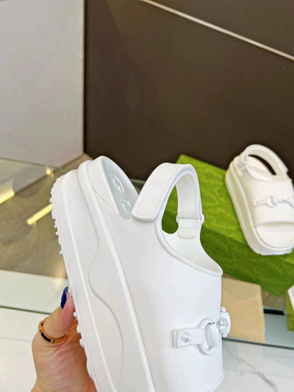 GUCCI HORSEBIT FLATFORM SANDAL 5 CM IN WHITE IMPORTED TPU