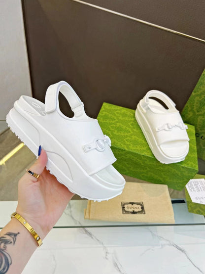 GUCCI HORSEBIT FLATFORM SANDAL 5 CM IN WHITE IMPORTED TPU