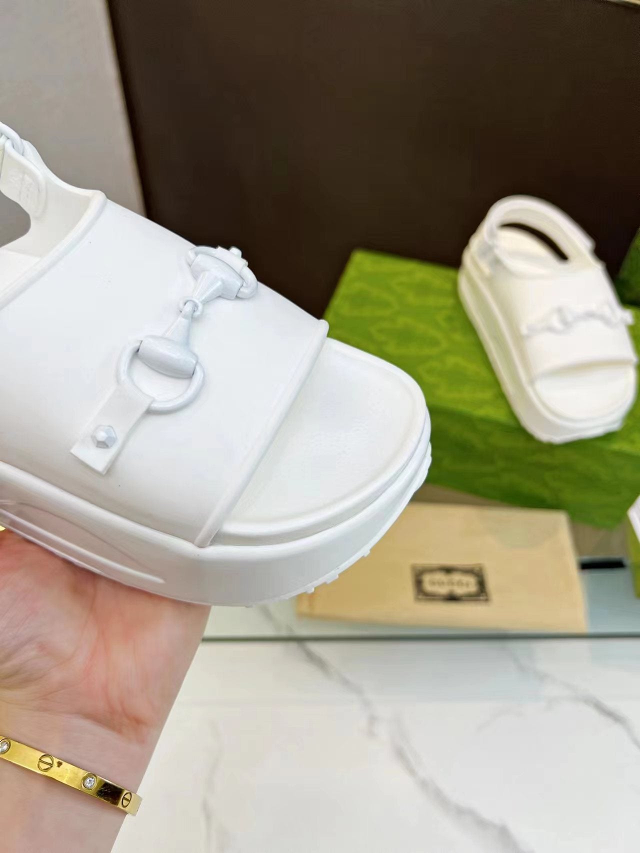 GUCCI HORSEBIT FLATFORM SANDAL 5 CM IN WHITE IMPORTED TPU
