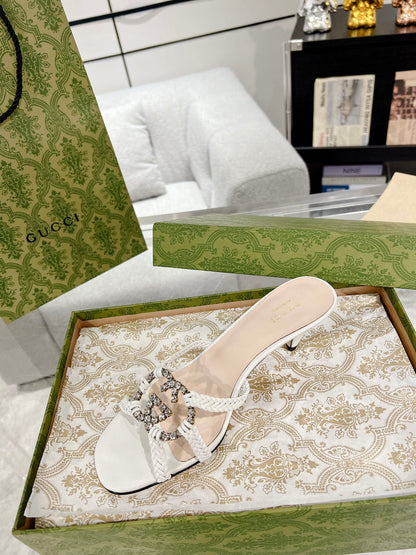 GUCCI CRYSTAL MID - HEEL WHITE CALFSKIN