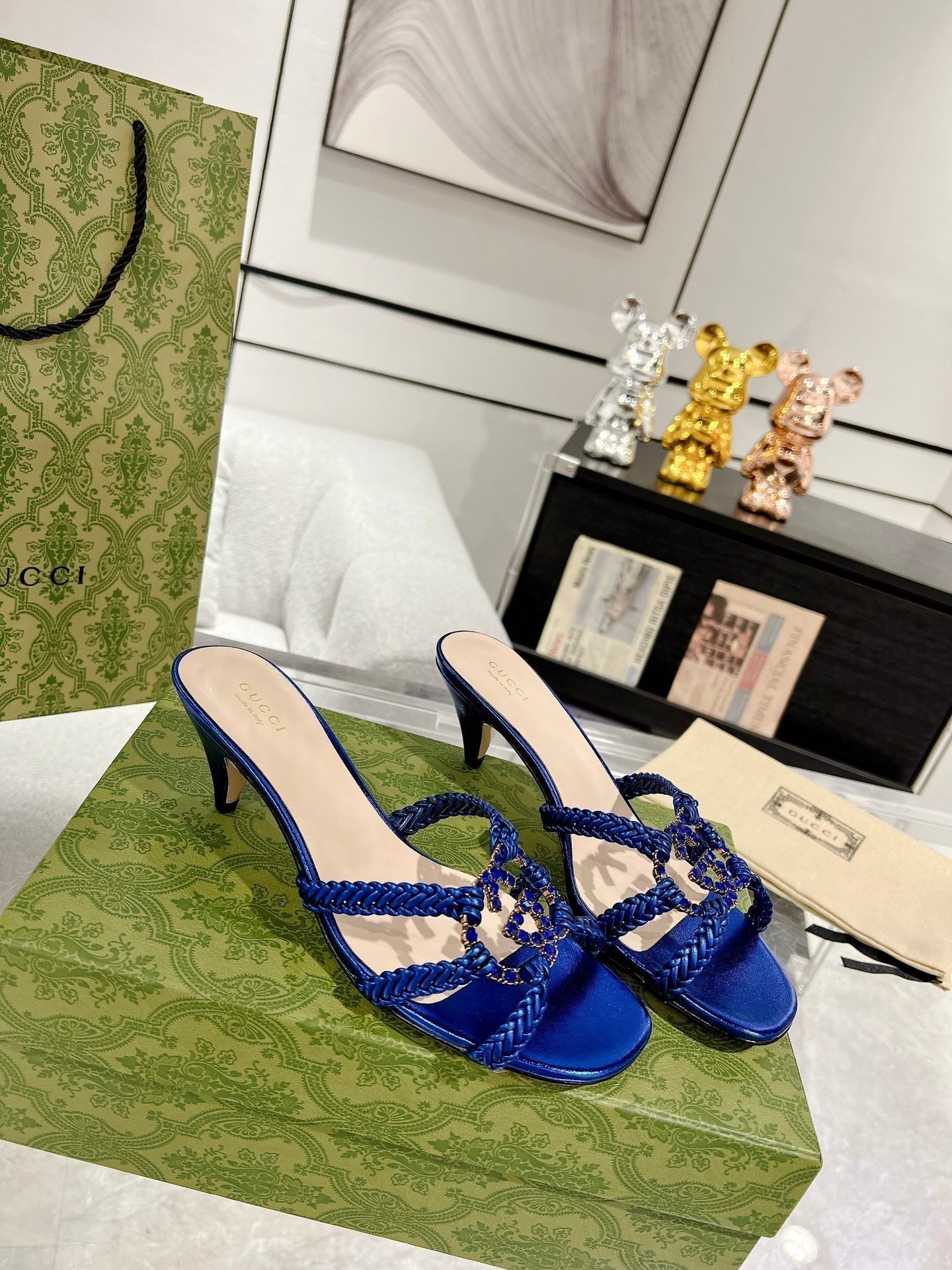GUCCI CRYSTAL MID - HEEL AZURE CALFSKIN