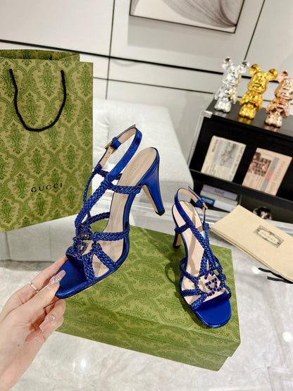 GUCCI CRYSTAL HIGH HEEL SANDAL AZURE CALFSKIN SPECIAL