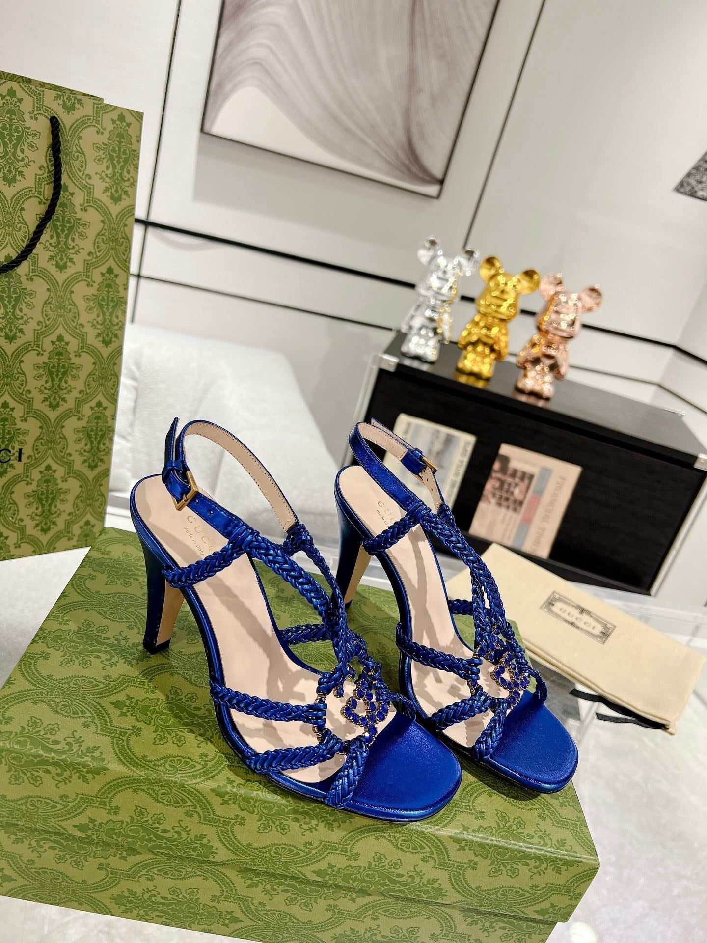 GUCCI CRYSTAL HIGH HEEL SANDAL AZURE CALFSKIN SPECIAL