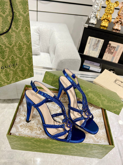 GUCCI CRYSTAL HIGH HEEL SANDAL AZURE CALFSKIN SPECIAL