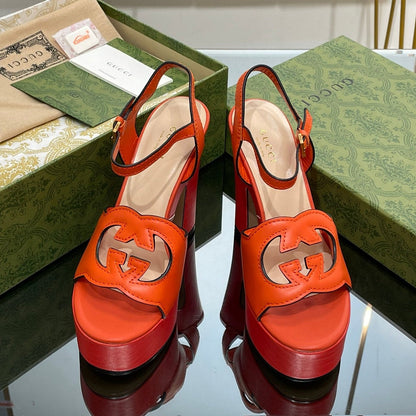 GUCCI 120 INTERLOCKING G SANDAL ORANGE CALFSKIN