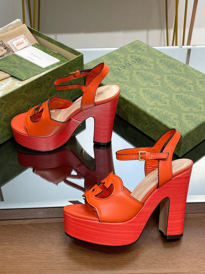 GUCCI 120 INTERLOCKING G SANDAL ORANGE CALFSKIN
