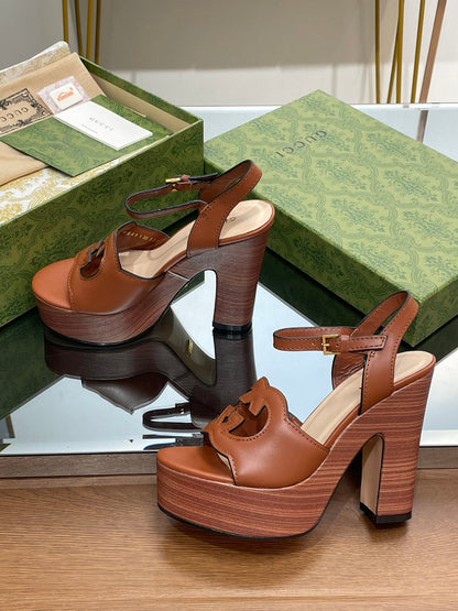 GUCCI 120 INTERLOCKING G SANDAL CARAMEL CALFSKIN