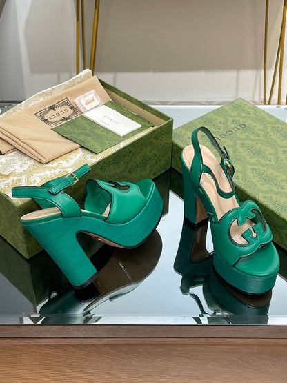 GUCCI 120 INTERLOCKING G SANDAL JADE GREEN CALFSKIN