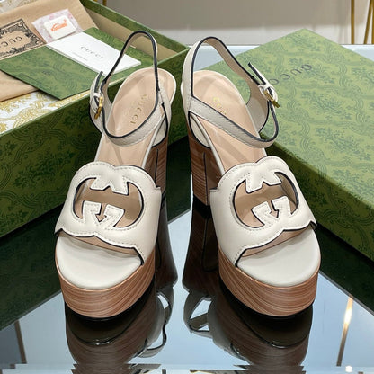GUCCI 120 INTERLOCKING G SANDAL WHITE CALFSKIN