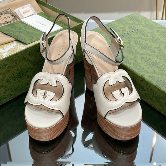 GUCCI 120 INTERLOCKING G SANDAL WHITE CALFSKIN