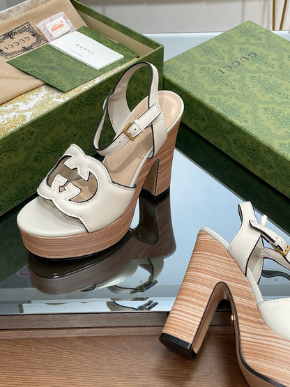 GUCCI 120 INTERLOCKING G SANDAL WHITE CALFSKIN