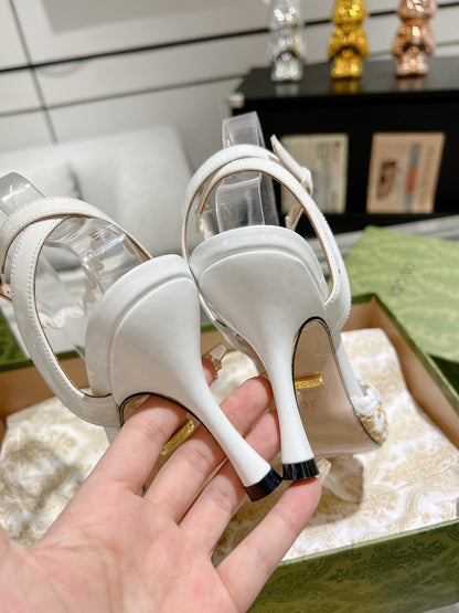 GUCCI HIGH - HEEL SANDAL WHITE FABRIC ATTACH BOW