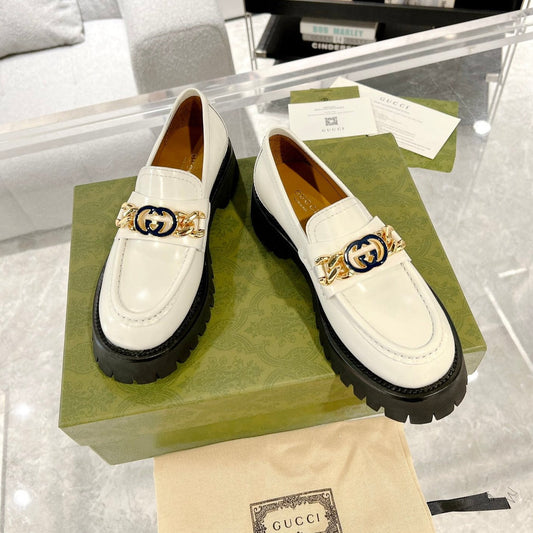 GUCCI LOAFER WITH CHAINS WHITE CALFSKIN