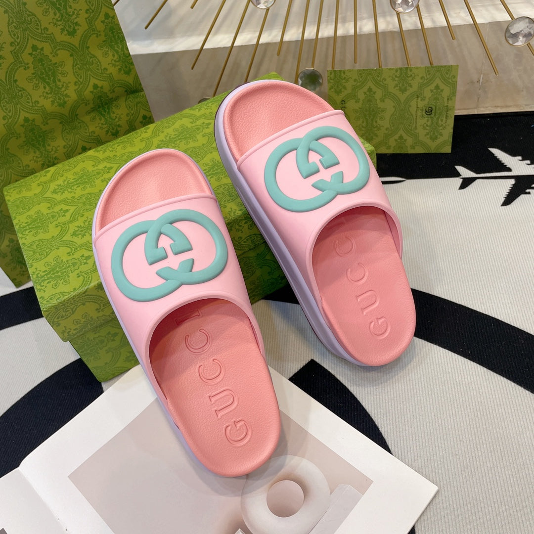 GUCCI INTERLOCKING G SLIDE SANDAL IN BABY PINK IMPORTED TPU