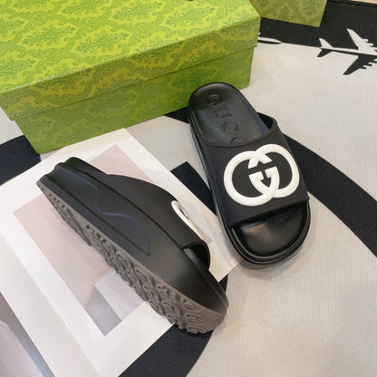 GUCCI INTERLOCKING G SLIDE SANDAL IN BLACK IMPORTED TPU