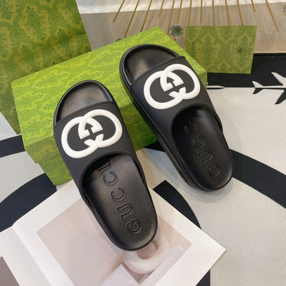 GUCCI INTERLOCKING G SLIDE SANDAL IN BLACK IMPORTED TPU