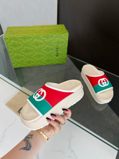GUCCI INTERLOCKING G SLIDE SANDAL IN WHITE MIX COLORFUL IMPORTED TPU