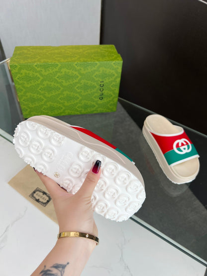 GUCCI INTERLOCKING G SLIDE SANDAL IN WHITE MIX COLORFUL IMPORTED TPU