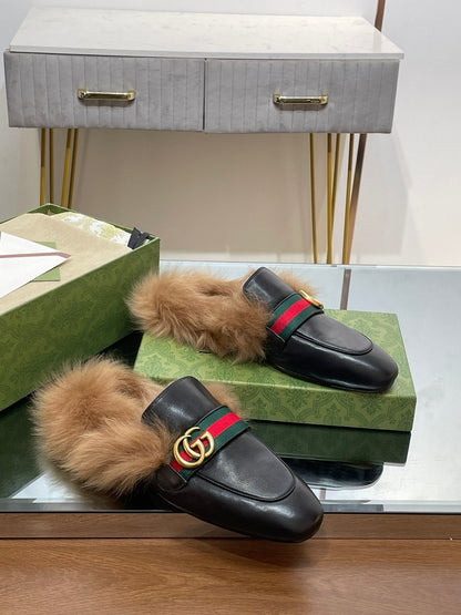GUCCI 2015 RE-EDITION MEN'S PRINCETOWN IN BLACK CALFSKIN AND LAMB WOOL LINING