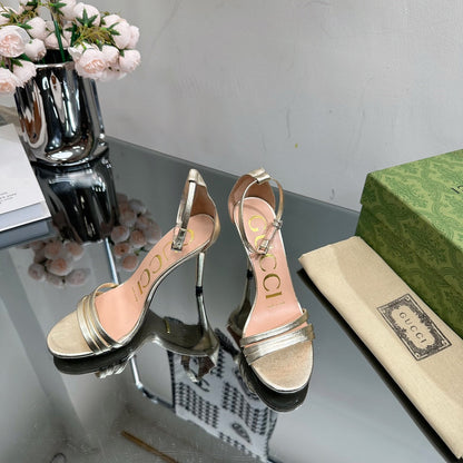 GUCCI 105 HIGH HEEL SANDAL METALLIC GOLD LAMBSKIN