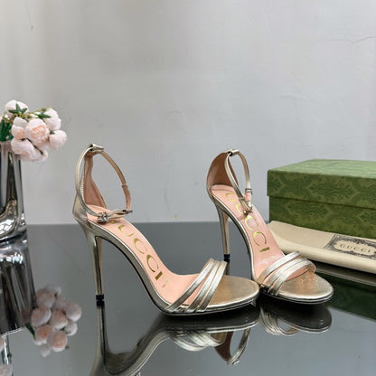 GUCCI 105 HIGH HEEL SANDAL METALLIC GOLD LAMBSKIN