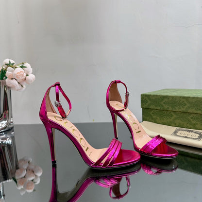 GUCCI 105 HIGH HEEL SANDAL METALLIC PURPLE LAMBSKIN
