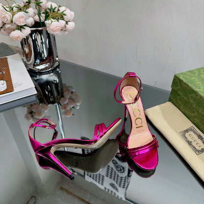 GUCCI 105 HIGH HEEL SANDAL METALLIC PURPLE LAMBSKIN