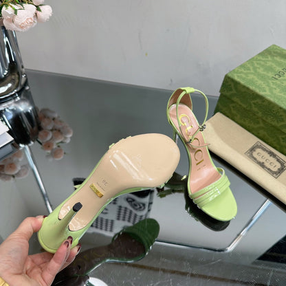 GUCCI 105 HIGH HEEL SANDAL LIME LAMBSKIN