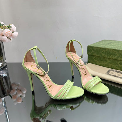 GUCCI 105 HIGH HEEL SANDAL LIME LAMBSKIN