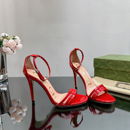 GUCCI 105 HIGH HEEL SANDAL CRIMSON LAMBSKIN