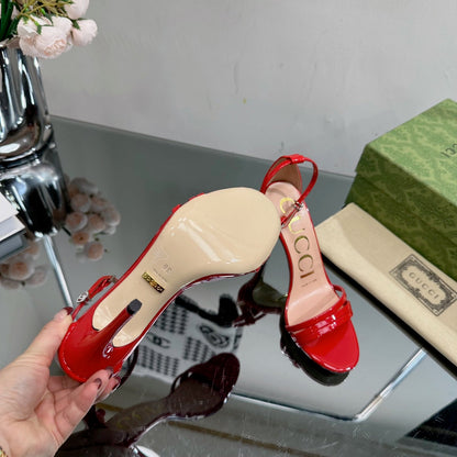 GUCCI 105 HIGH HEEL SANDAL CRIMSON LAMBSKIN