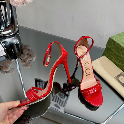 GUCCI 105 HIGH HEEL SANDAL CRIMSON LAMBSKIN