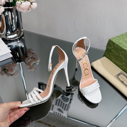 GUCCI 105 HIGH HEEL SANDAL WHITE LAMBSKIN